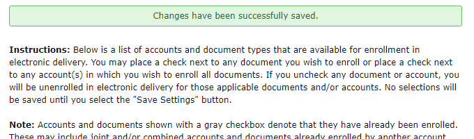 This displays a sample confirmation that your changes have been successfully saved. 
